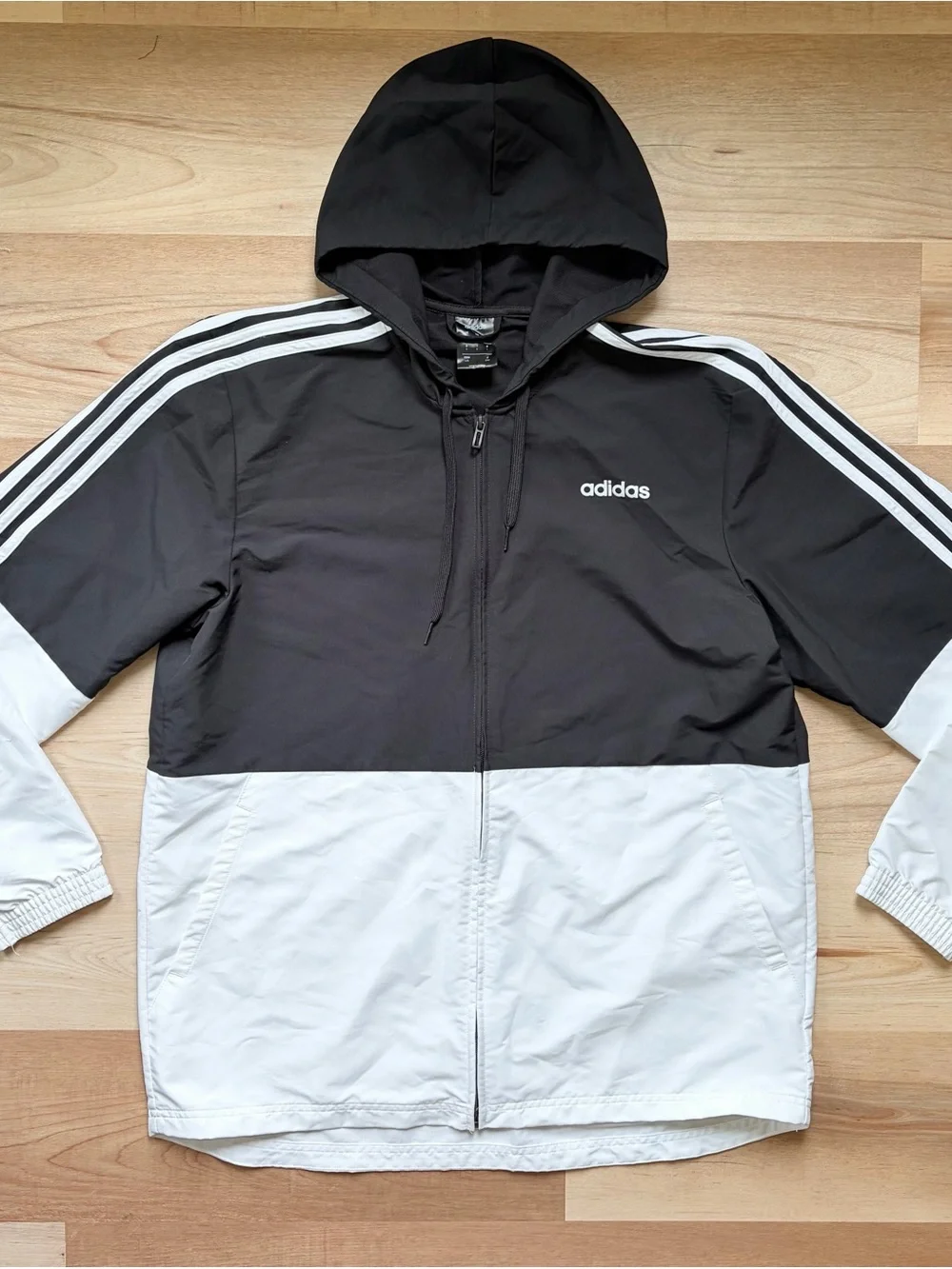 Adidas Men's Color Block Black & White Hooded Windbreaker Jacket